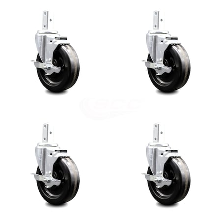 Service Caster 5 Inch Phenolic Wheel Swivel 3/4 Inch Square Stem Caster Set with Brake SCC SCC-SQ20S514-PHS-TLB-34-4